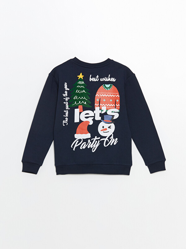 LCW Kids Lacivert Bisiklet Yaka Yılbaşı Temalı Erkek Çocuk