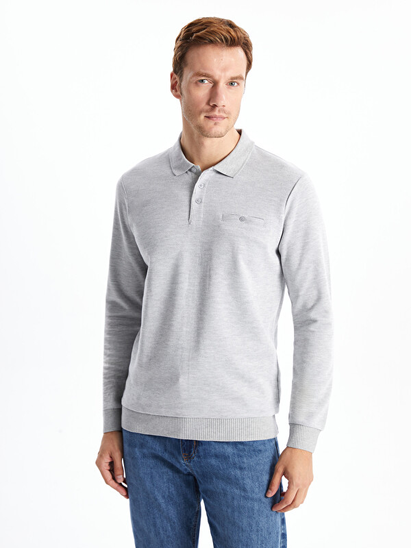 LCWAIKIKI Classic Polo Yaka Uzun Kollu Erkek Sweatshirt