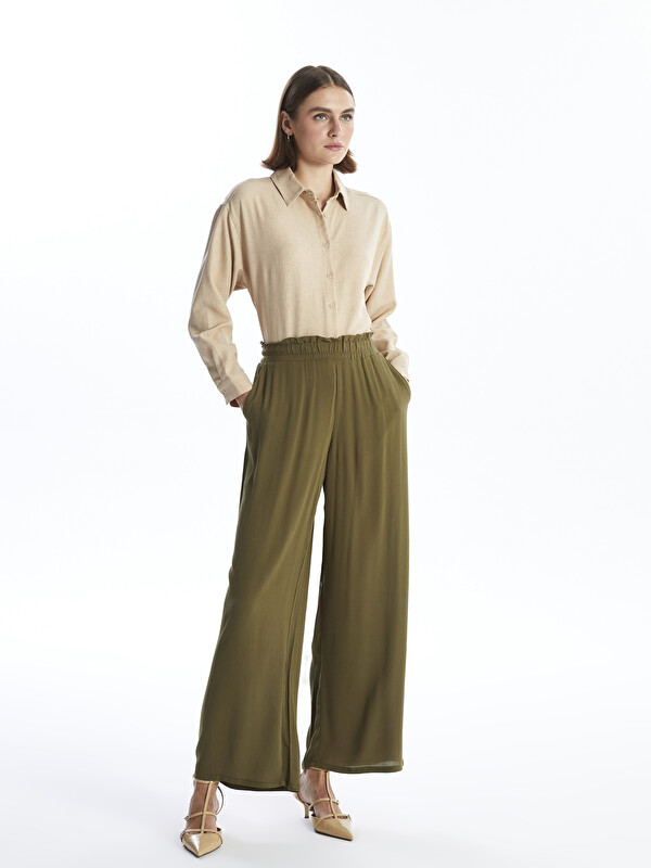 LCWAIKIKI Classic Pantalon à Taille Élastiquée à Jambe Large pour Femmes