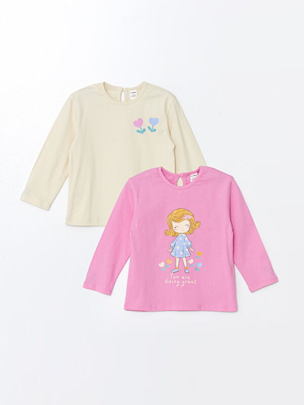 LCW Kids Crew Neck Long Sleeve Printed Girls T-Shirt 2-Pack