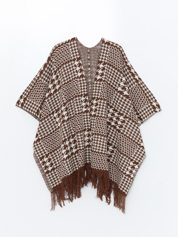 LCW Grace Poncho En Tricot Pour Femmes Surdimensionné À Motifs Et Col Châle
