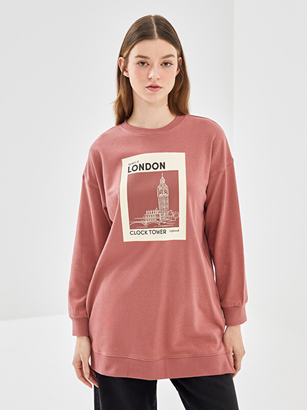 LCW Modest Tunique en Sweatshirt à Col Rond Imprimé London pour Femmes