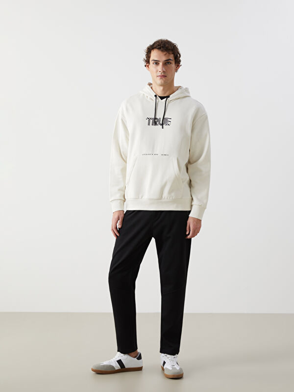 XSIDE Bej Baskılı Uzun Kollu Erkek Kalın Hoodie - W4DK60Z8-YKU | LCW