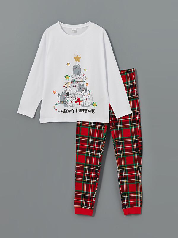 LCW Kids Crew Neck New Year Themed Girls' Pyjama Set