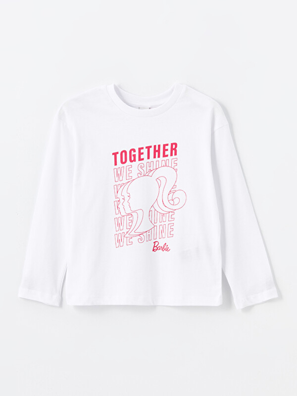 LCW Kids Crew Neck Barbie Printed Long Sleeve Girls' T-Shirt