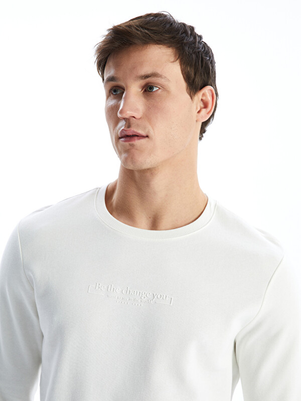 LCWAIKIKI Classic Bisiklet Yaka Baskılı Erkek Kalın Sweatshirt