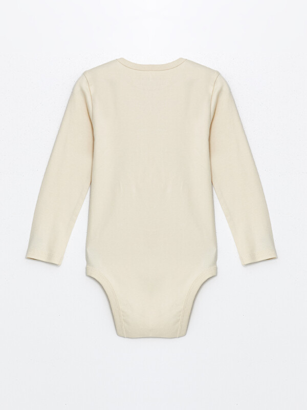 LCW baby Bej Bisiklet Yaka Uzun Kollu Erkek Bebek Çıtçıtlı Body