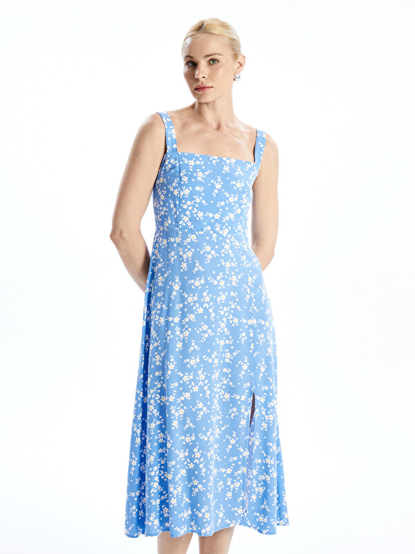 LCW Vision Square Collar Floral Strappy Women's Dress