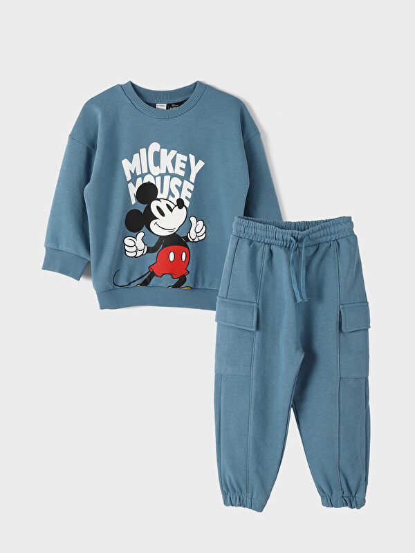 LCW Kids Crew Neck Mickey Mouse Printed Baby Boys' Sweatshirt and Tracksuit Bottom 2 Pack Set