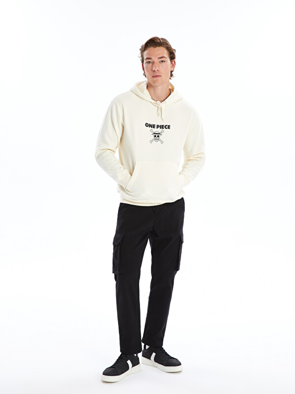 XSIDE Bej Uzun Kollu One Piece Baskılı Erkek Kalın Hoodie