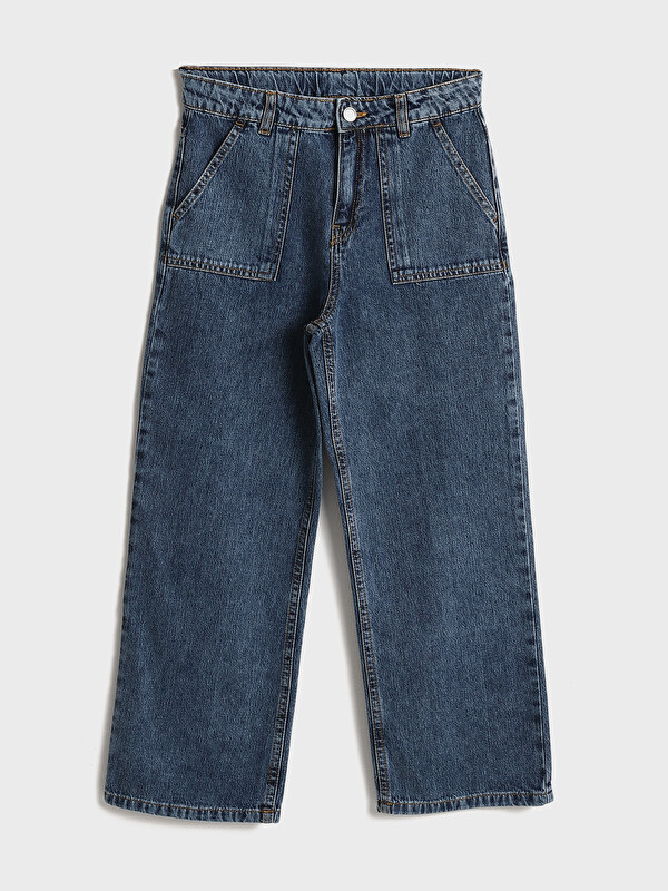 LCW Kids Girl's Jean Trousers with Adjustable Elastic Waist