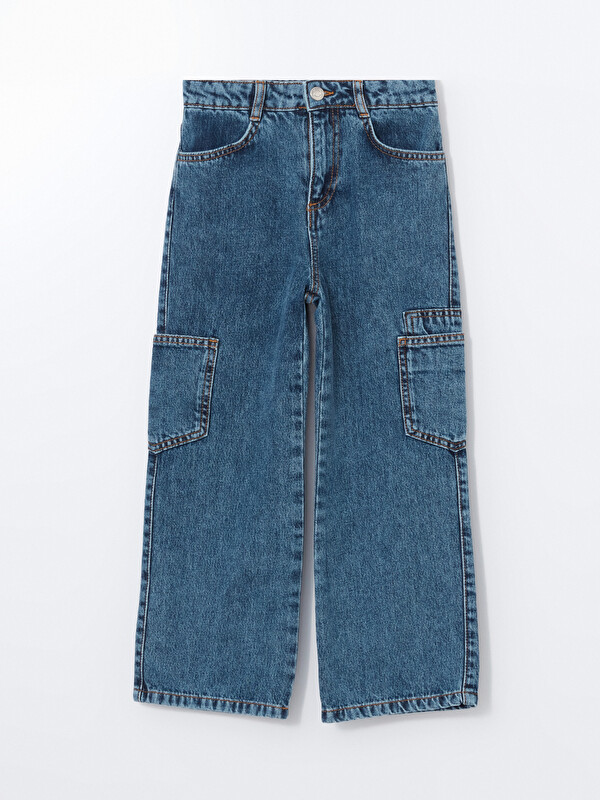 LCW Kids Adjustable Elastic Waist Girls' Cargo Jeans