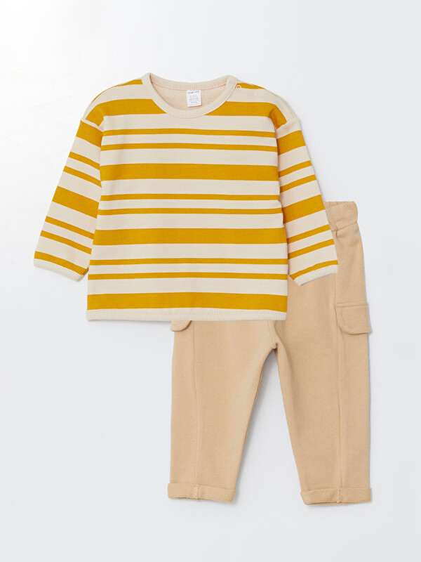LCW baby Bisiklet Yaka Uzun Kollu Çizgili Erkek Bebek Sweatshirt ve Eşofman Alt 2'li Takım