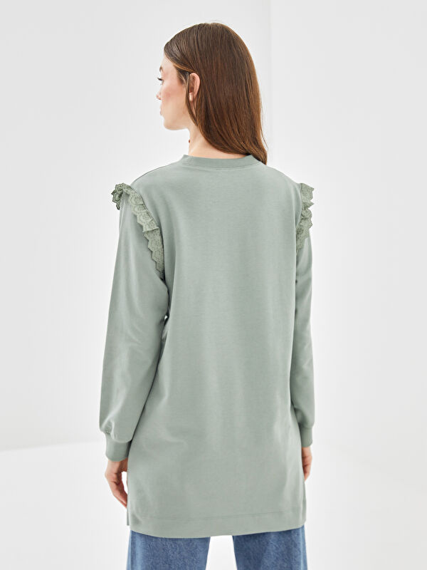 LCW Modest Yeşil Bisiklet Yaka Kadın Sweatshirt Tunik - W4FD83Z8