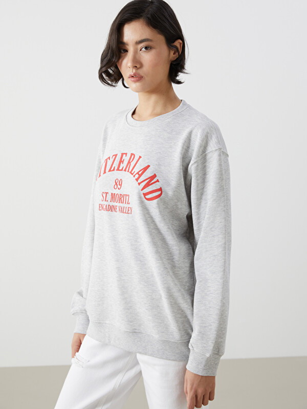 LCW Vision Sweat-Shirt Pour Femmes Imprimé Surdimensionné À Col Ras Du Cou