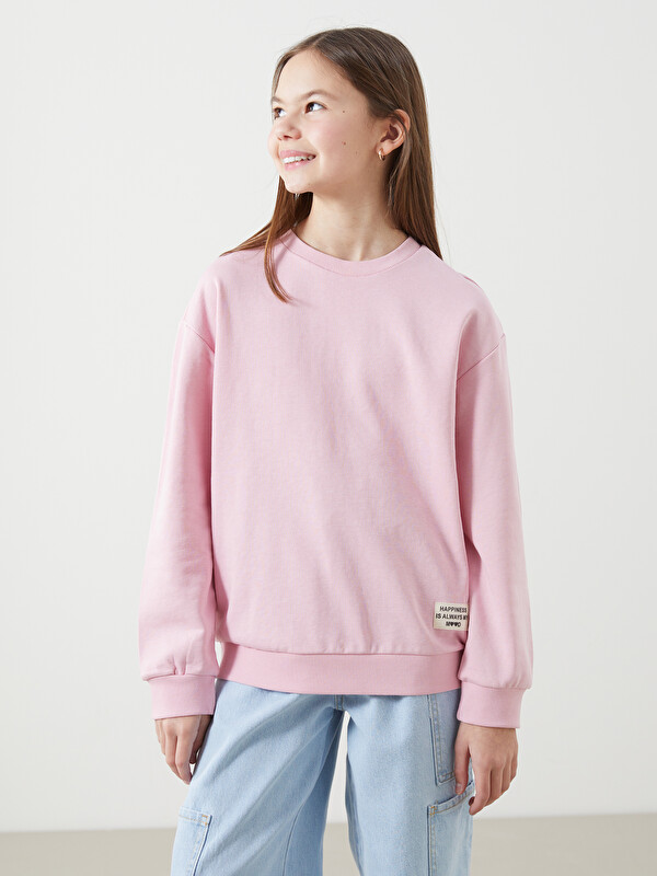 LCW Kids Bisiklet Yaka Baskılı Kız Çocuk Sweatshirt
