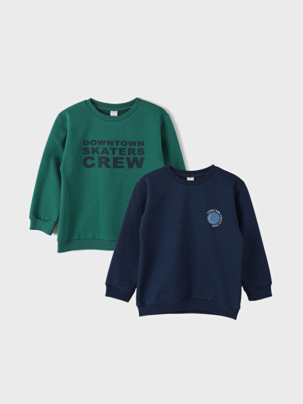 LCW Kids Crew Neck Long Sleeve Printed Baby Boy Sweatshirt 2-Pack