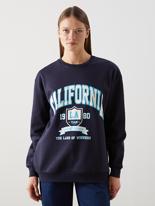 LCW Vision Sweat-Shirt Épais Imprimé Surdimensionné à Col Rond pour Femmes