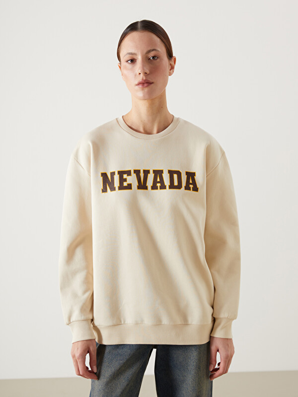 LCW Vision Sweat-Shirt Épais Imprimé Surdimensionné à Col Rond pour Femmes
