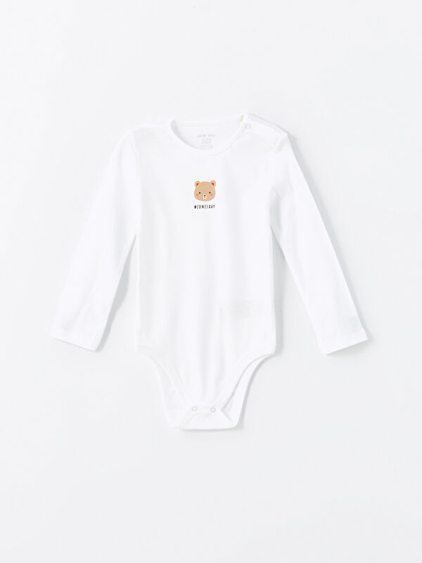 LCW baby Ekru Bisiklet Yaka Unisex Çıtçıtlı Body 7'li - W4GF71Z1