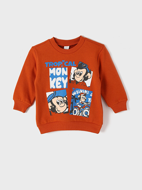 LCW Kids Crew Neck Long Sleeve Nostalgic Monkey Printed Baby Boys' Sweatshirt