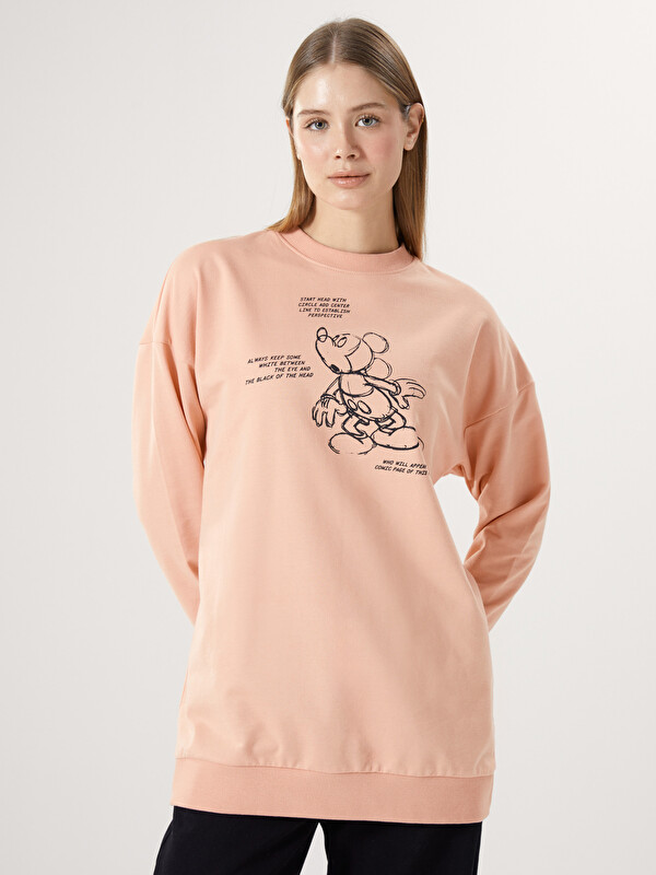 LCWAIKIKI Classic Tunique Sweat-Shirt Surdimensionnée Imprimée Mickey Mouse Col Rond Pour Femmes