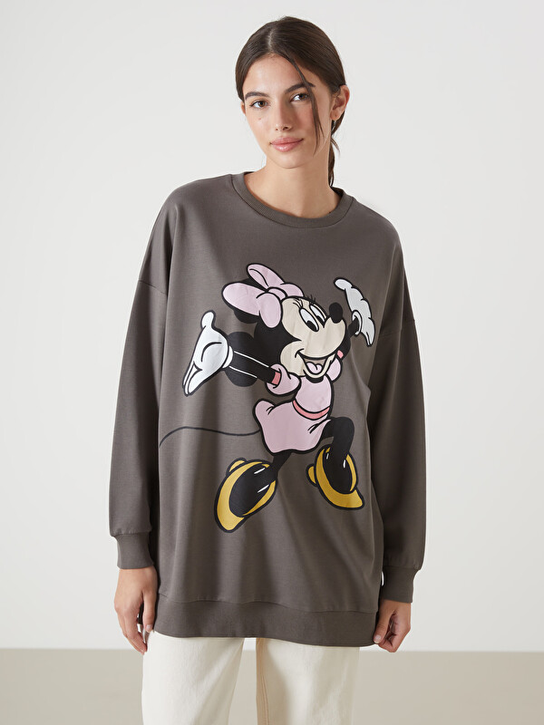 LCWAIKIKI Classic Tunique en Sweatshirt pour Femmes Surdimensionnée à Col Rond et Imprimé Minnie Mouse