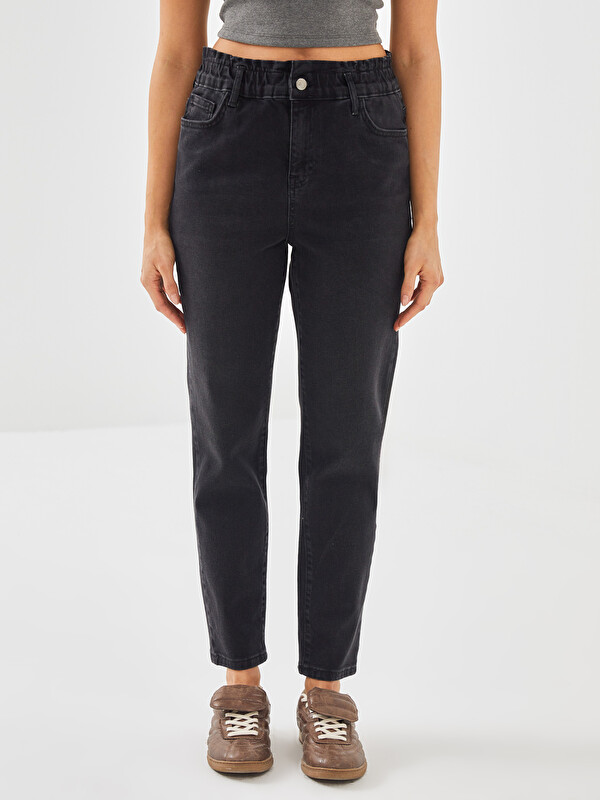 LCWAIKIKI Classic Siyah Beli Lastikli Slim Fit Kadın Jean Pantolon