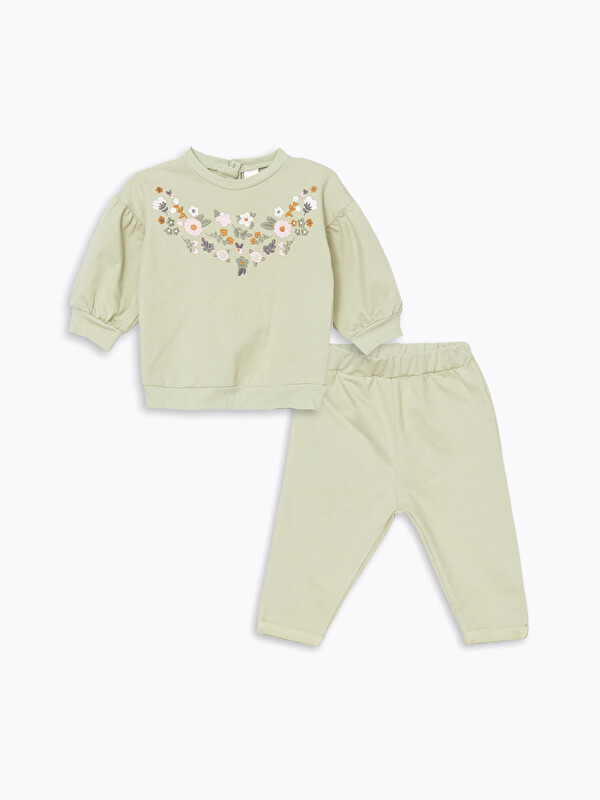 LCW baby Flower Embroidered Baby Girls Sweatshirt and Leggings Pants 2 Pack