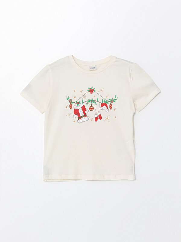 LCW Kids Crew Neck New Year Themed Girls' T-Shirt