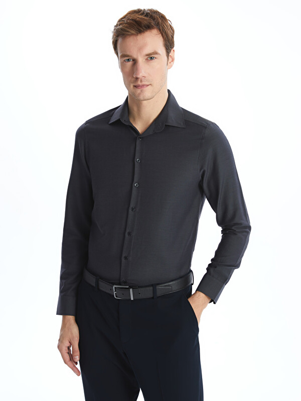 LCW BUSINESS Slim Fit Uzun Kollu Armürlü Erkek Gömlek