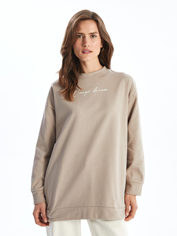LCWAIKIKI Classic Tunique Sweat-Shirt pour Femmes Imprimée Col Rond Surdimensionnée