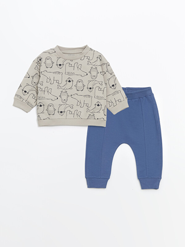 LCW baby Sweatshirt et Bas de Survêtement Imprimés pour Bébé Garçons à Col Rond - Lot de 2