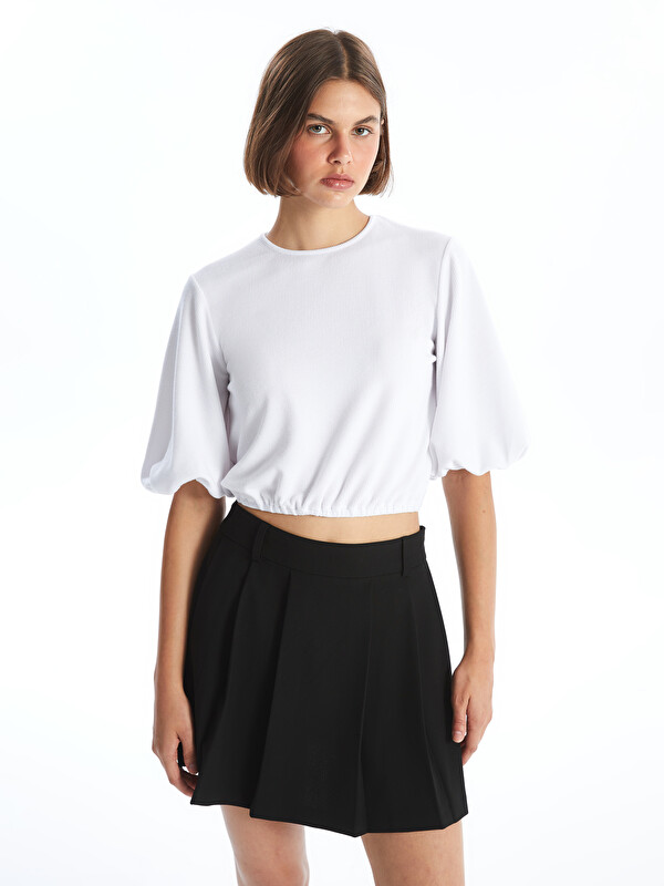 LCWAIKIKI Classic Blouse pour Femmes à Col Rond Uni avec Manches Ballon