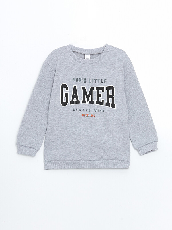 LCW Kids Bisiklet Yaka Baskılı Erkek Çocuk Kalın Sweatshirt