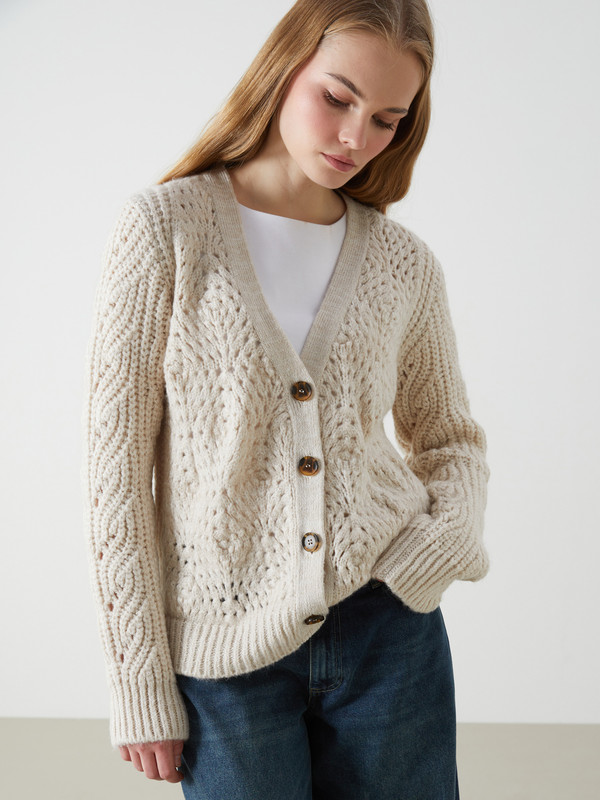 LCW Vision V-Neck Hole-Knitted Women's Knitwear Cardigan