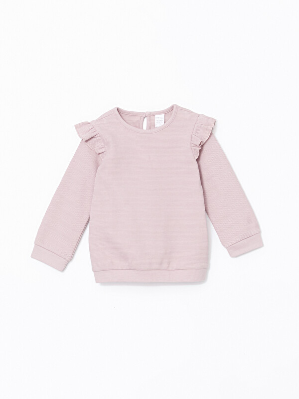 LCW baby Bisiklet Yaka Uzun Kollu Kız Bebek Pijama Üst
