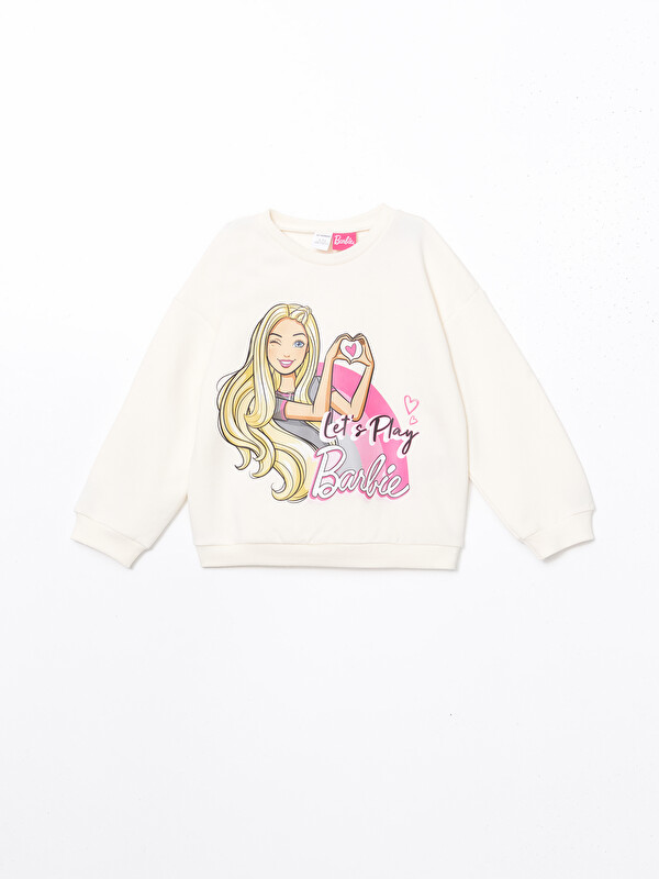 LCW Kids Bisiklet Yaka Barbie Baskılı Kız Çocuk Sweatshirt