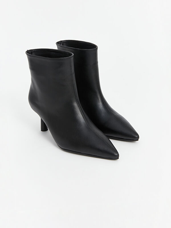 Deri Görünümlü Kadın Topuklu Bot - Görsel 2