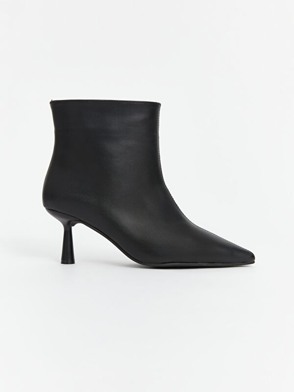 Deri Görünümlü Kadın Topuklu Bot - Görsel 3