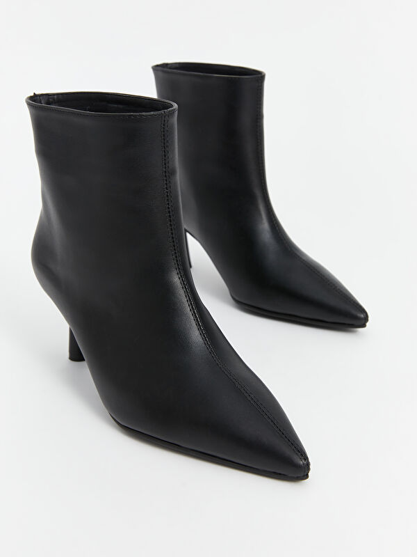 Deri Görünümlü Kadın Topuklu Bot - Görsel 4