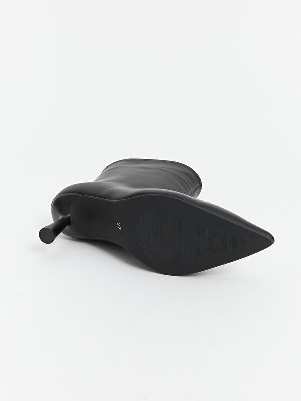 Deri Görünümlü Kadın Topuklu Bot - Görsel 5