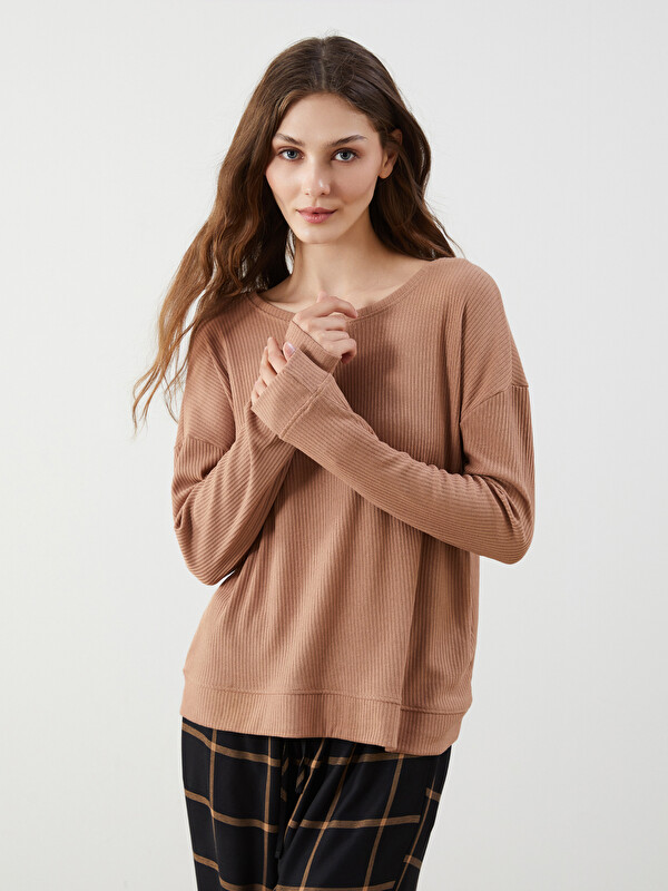 LCW DREAM Bisiklet Yaka Dokulu Kadın Pijama Üstü