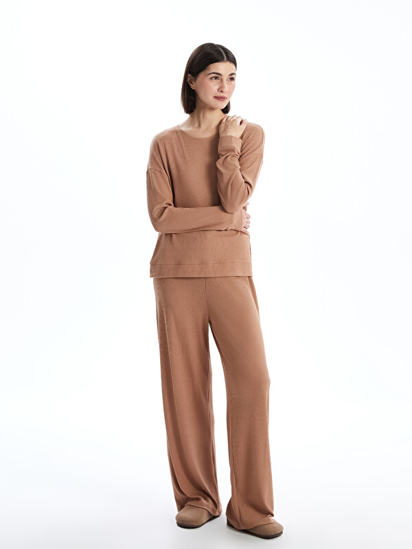 LCW DREAM Bisiklet Yaka Dokulu Kadın Pijama Takımı