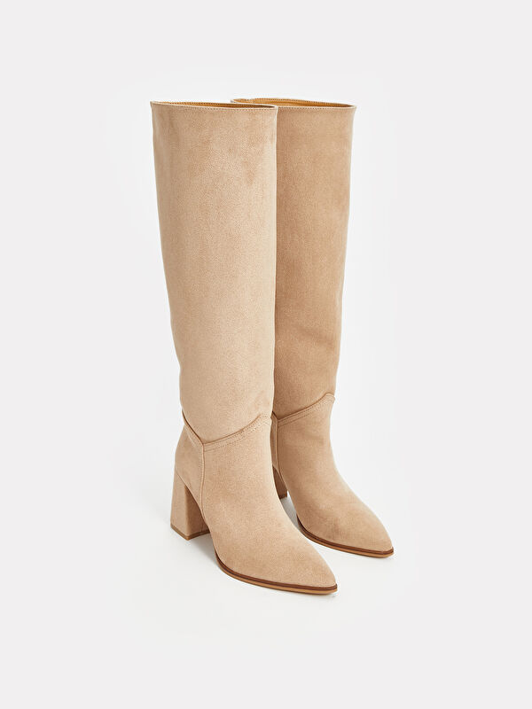 Deri Görünümlü Kadın Diz Üstü Çizme - Görsel 2