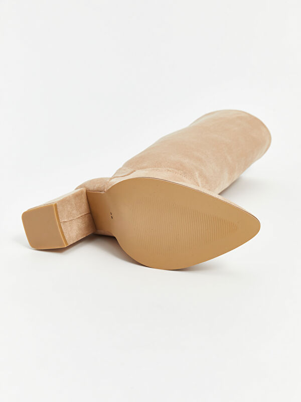 Deri Görünümlü Kadın Diz Üstü Çizme - Görsel 5