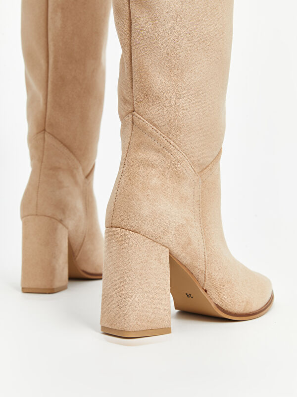 Deri Görünümlü Kadın Diz Üstü Çizme - Görsel 6