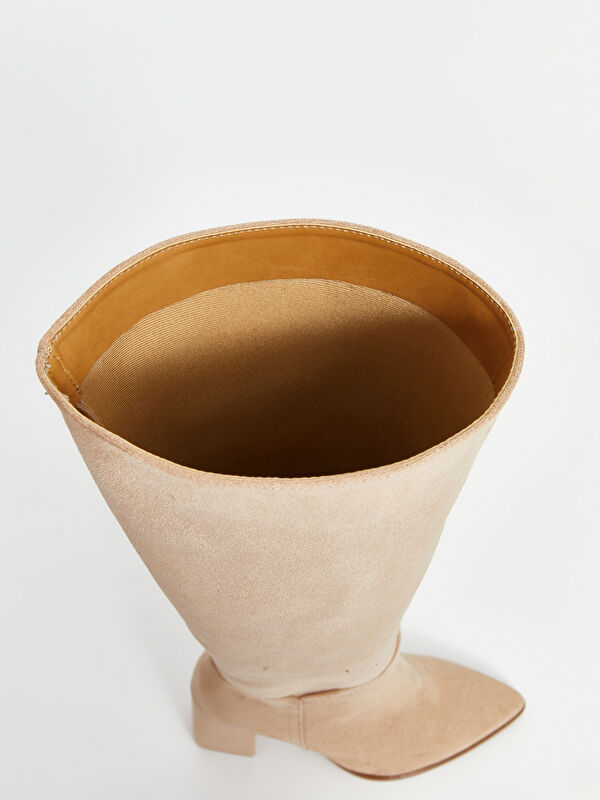 Deri Görünümlü Kadın Diz Üstü Çizme - Görsel 7