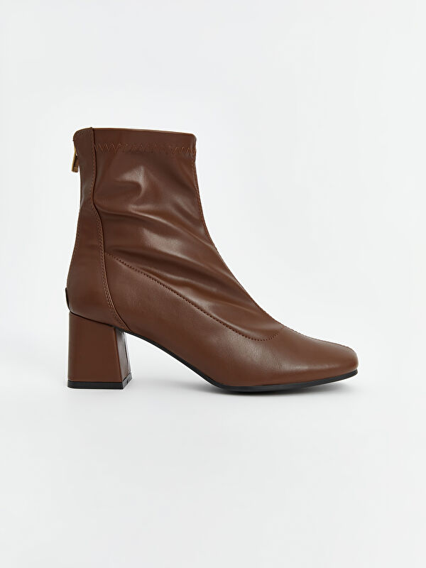 Deri Görünümlü Kadın Topuklu Bot - Görsel 3