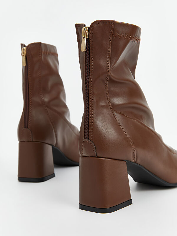 Deri Görünümlü Kadın Topuklu Bot - Görsel 5